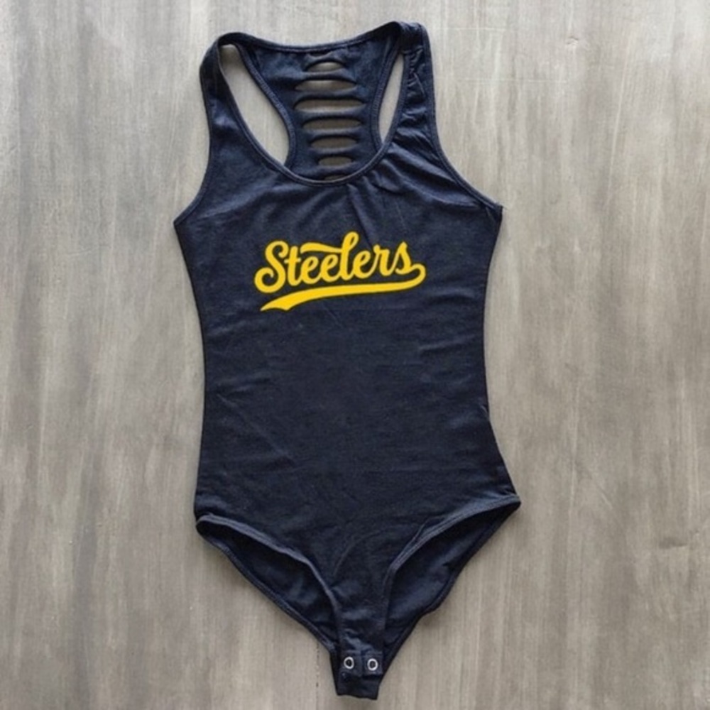 Black Pittsburgh Steelers Bodysuit, Steelers Womens Adult Size Onepiece